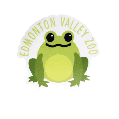 Image of a cartoon frog with Edmonton Valley Zoo above, made by stickers northwest