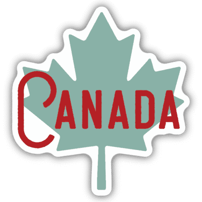 Image of a blue maple leaf with Canada written across, made by stickers northwest