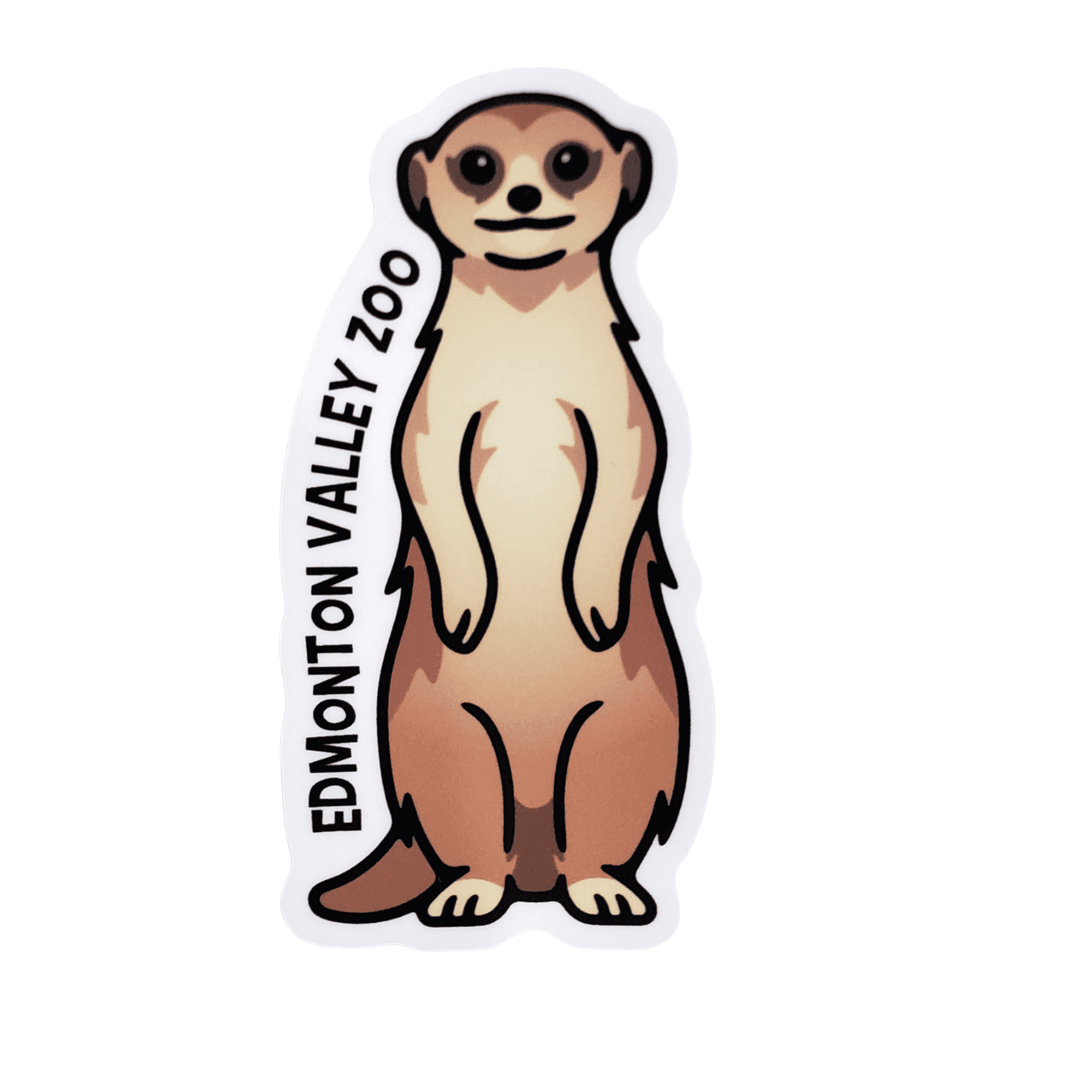 Image of a meerkat standing with Edmonton Valley Zoo along the side, made by stickers northwest