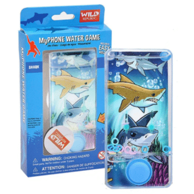Image of a water game in the shape of a phone. My phone water game shark by wild republic