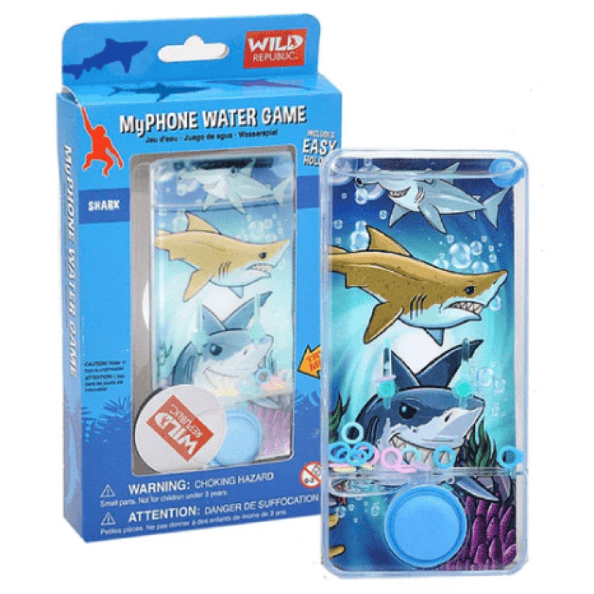 Image of a water game in the shape of a phone. My phone water game shark by wild republic