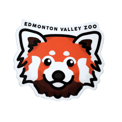 Image of a red panda face with Edmonton Valley Zoo above, made by stickers northwest