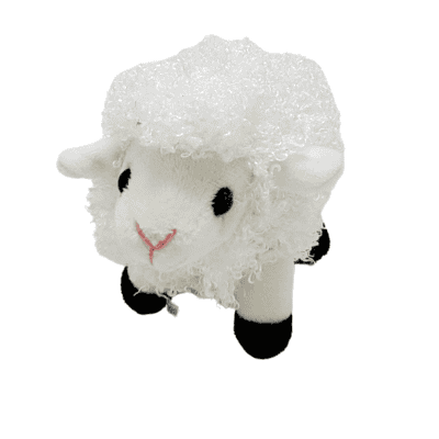 Image of white fluffy sheep plush toy.